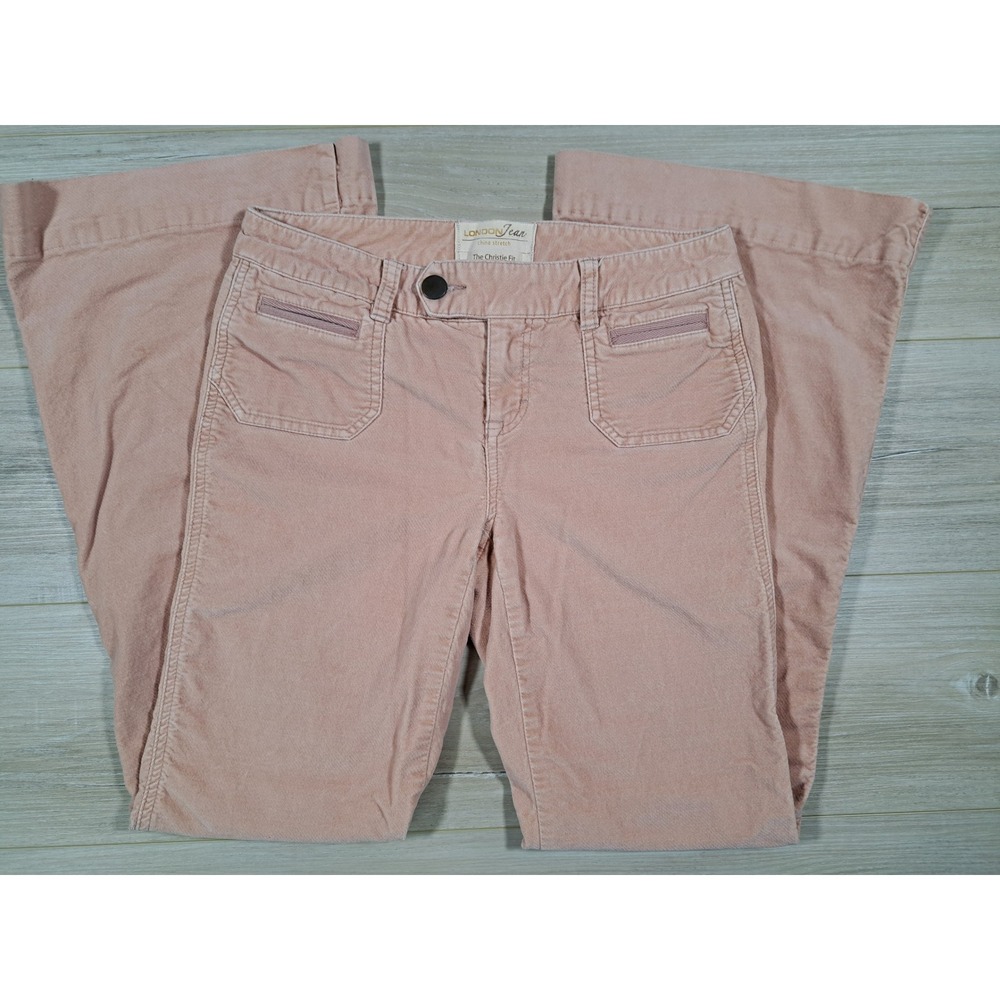 London Jean Christie Fit Pink Corduroy Flare Pants Womens 2 Long Chino Stretch